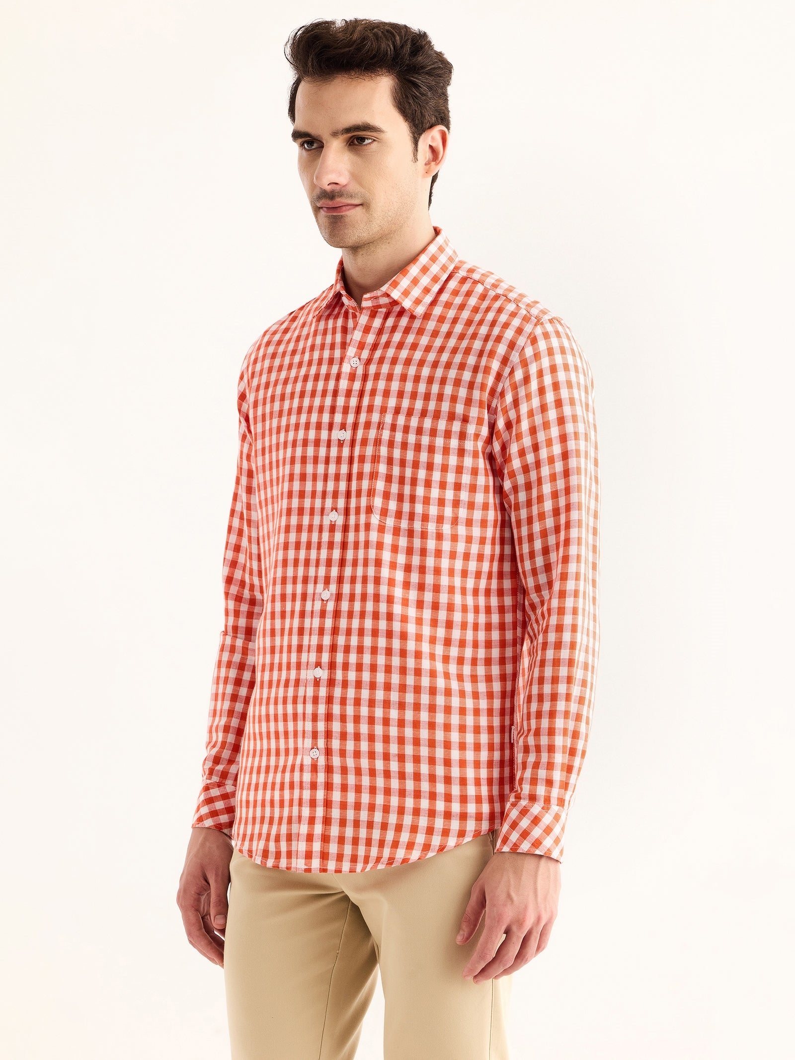 Red Checked Linen Shirt