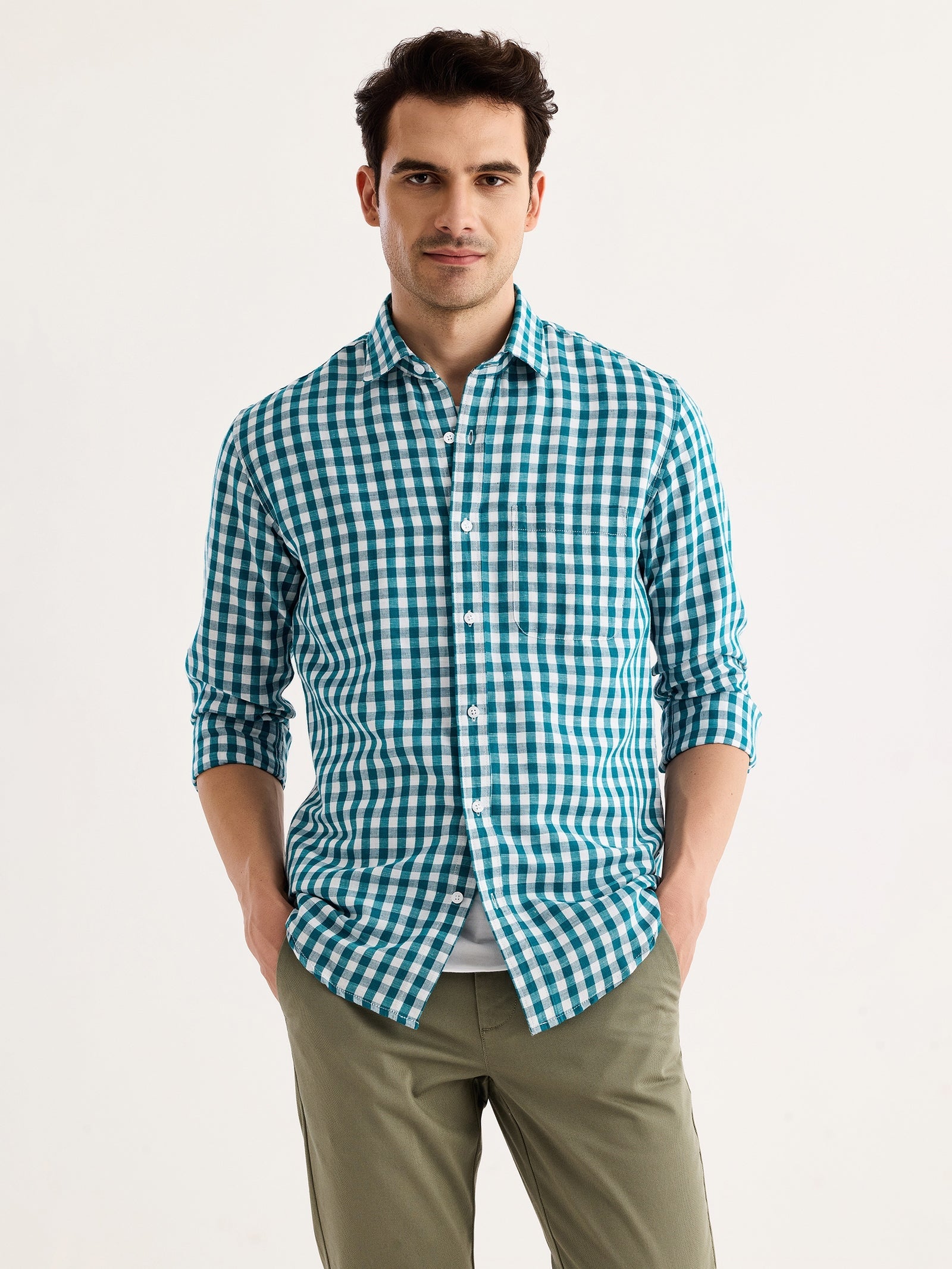 Green Checked Linen Shirt