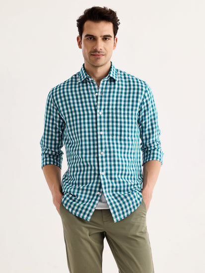 Green Checked Linen Shirt