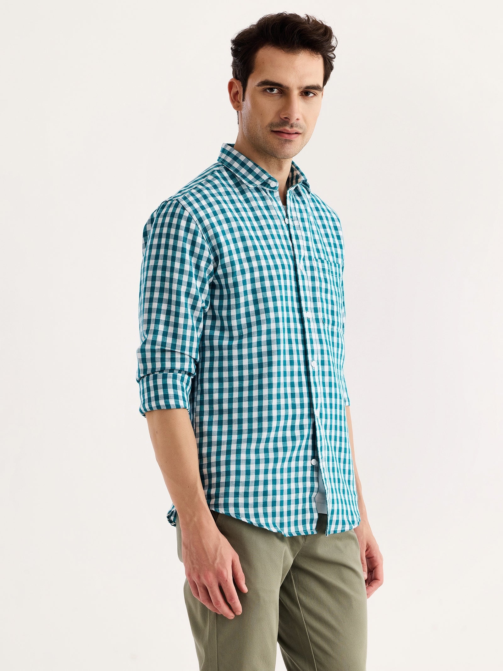 Green Checked Linen Shirt