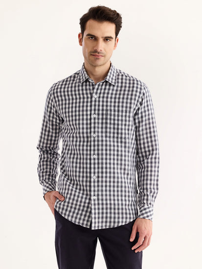 Grey Checked Linen Shirt