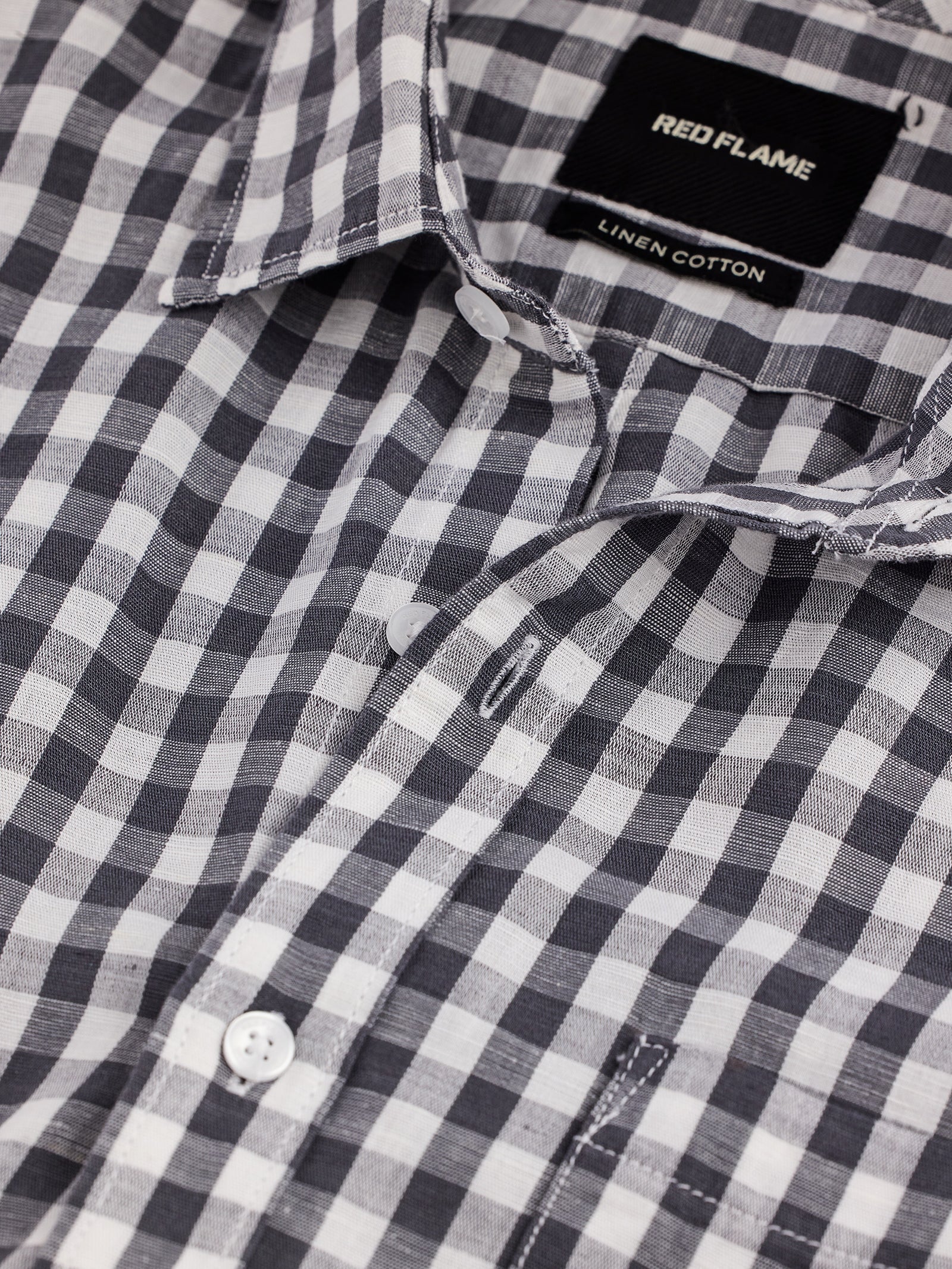 Grey Checked Linen Shirt