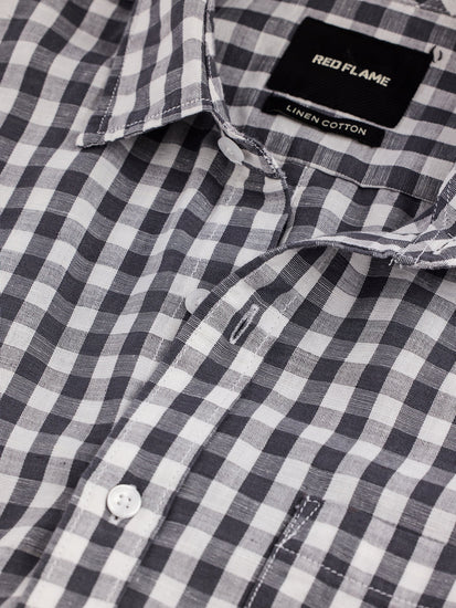 Grey Checked Linen Shirt