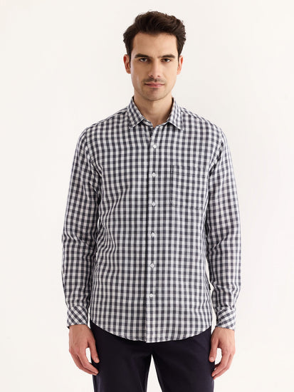 Grey Checked Linen Shirt