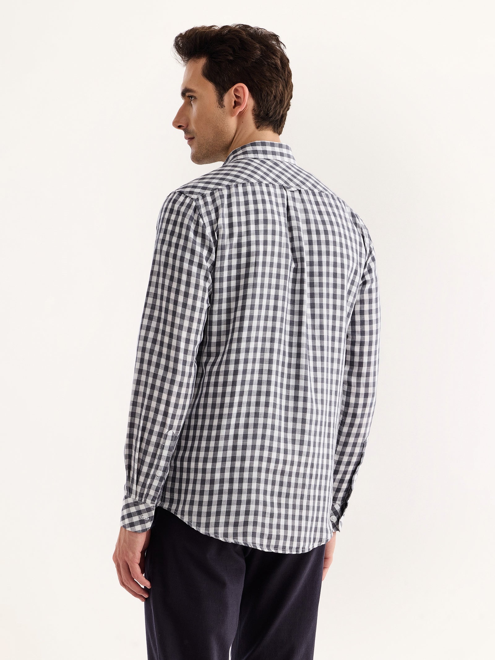 Grey Checked Linen Shirt