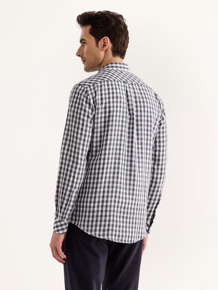 Grey Checked Linen Shirt