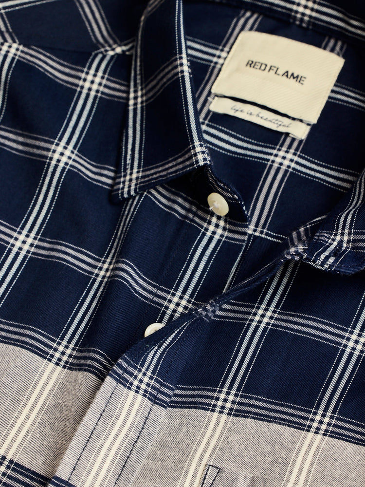 Navy Pure Cotton Checked Shirt