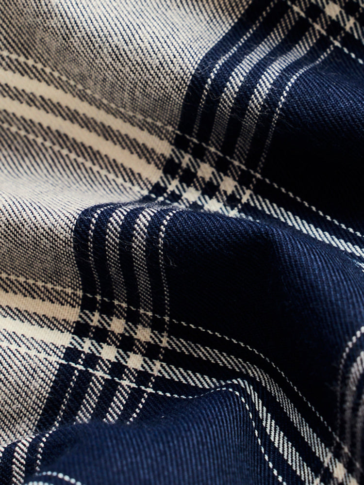 Navy Pure Cotton Checked Shirt