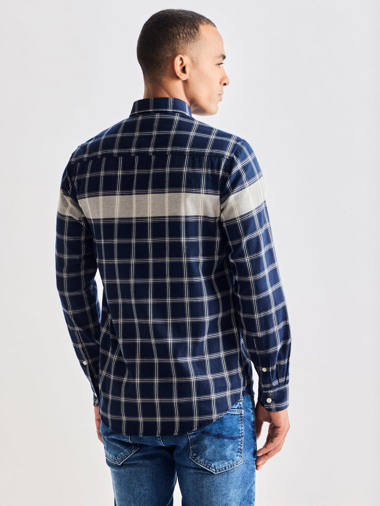 Navy Pure Cotton Checked Shirt