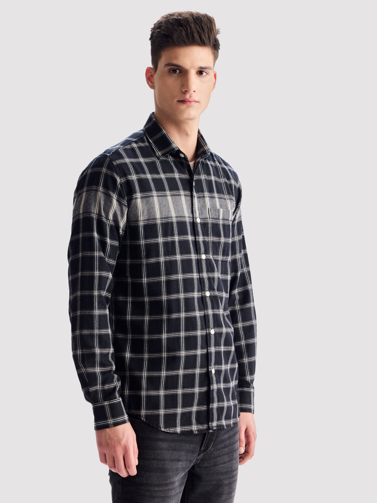 Black Pure Cotton Checked Shirt