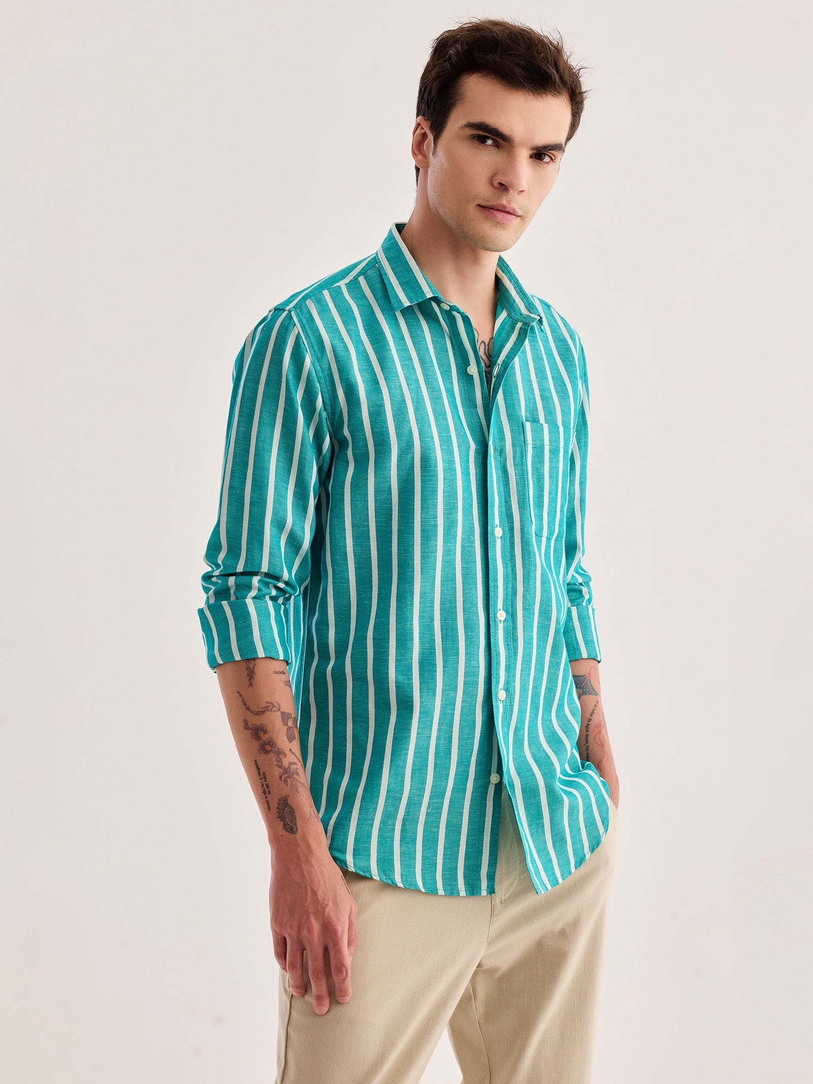 Green Striped Linen Shirt