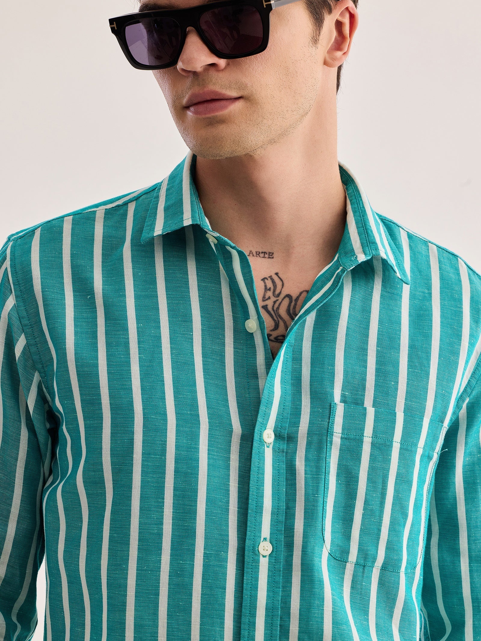 Green Striped Linen Shirt