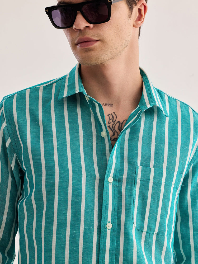 Green Striped Linen Shirt