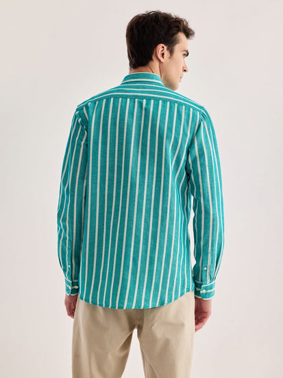 Green Striped Linen Shirt