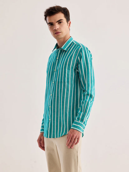 Green Striped Linen Shirt