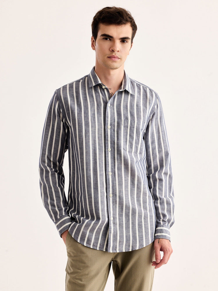Grey Striped Linen Shirt