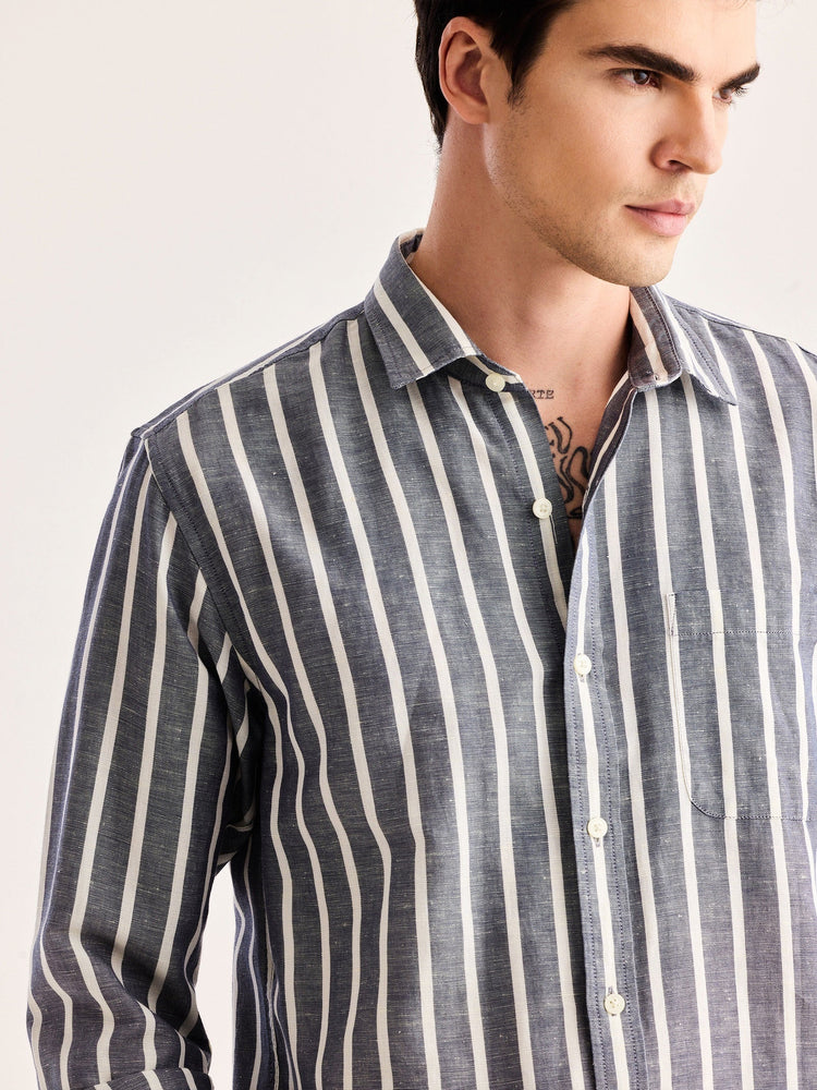 Grey Striped Linen Shirt