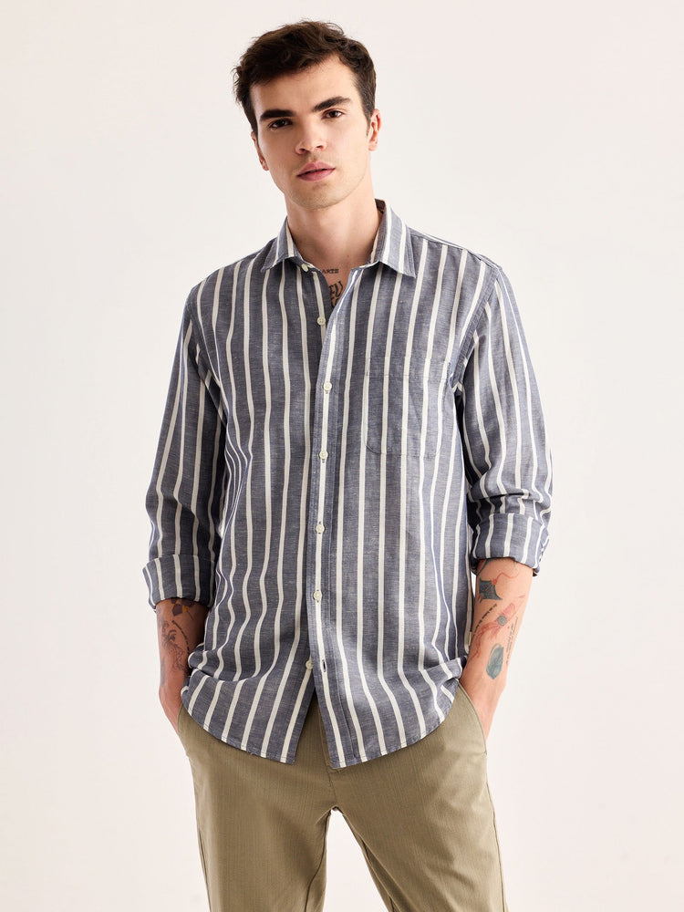 Grey Striped Linen Shirt