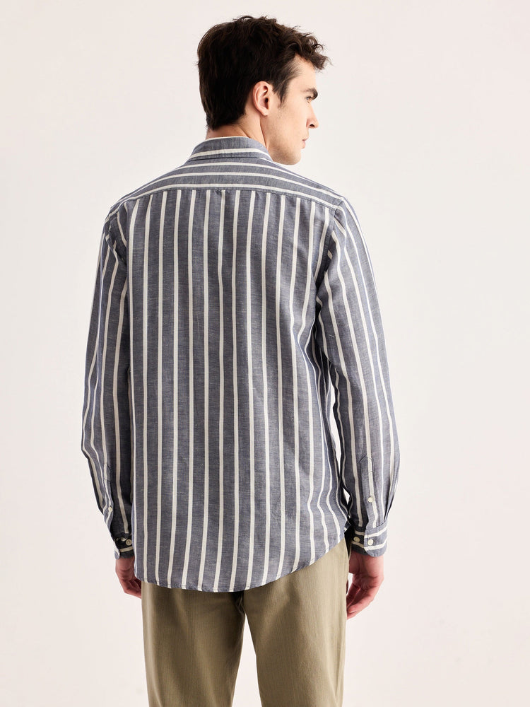 Grey Striped Linen Shirt