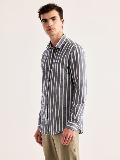 Grey Striped Linen Shirt