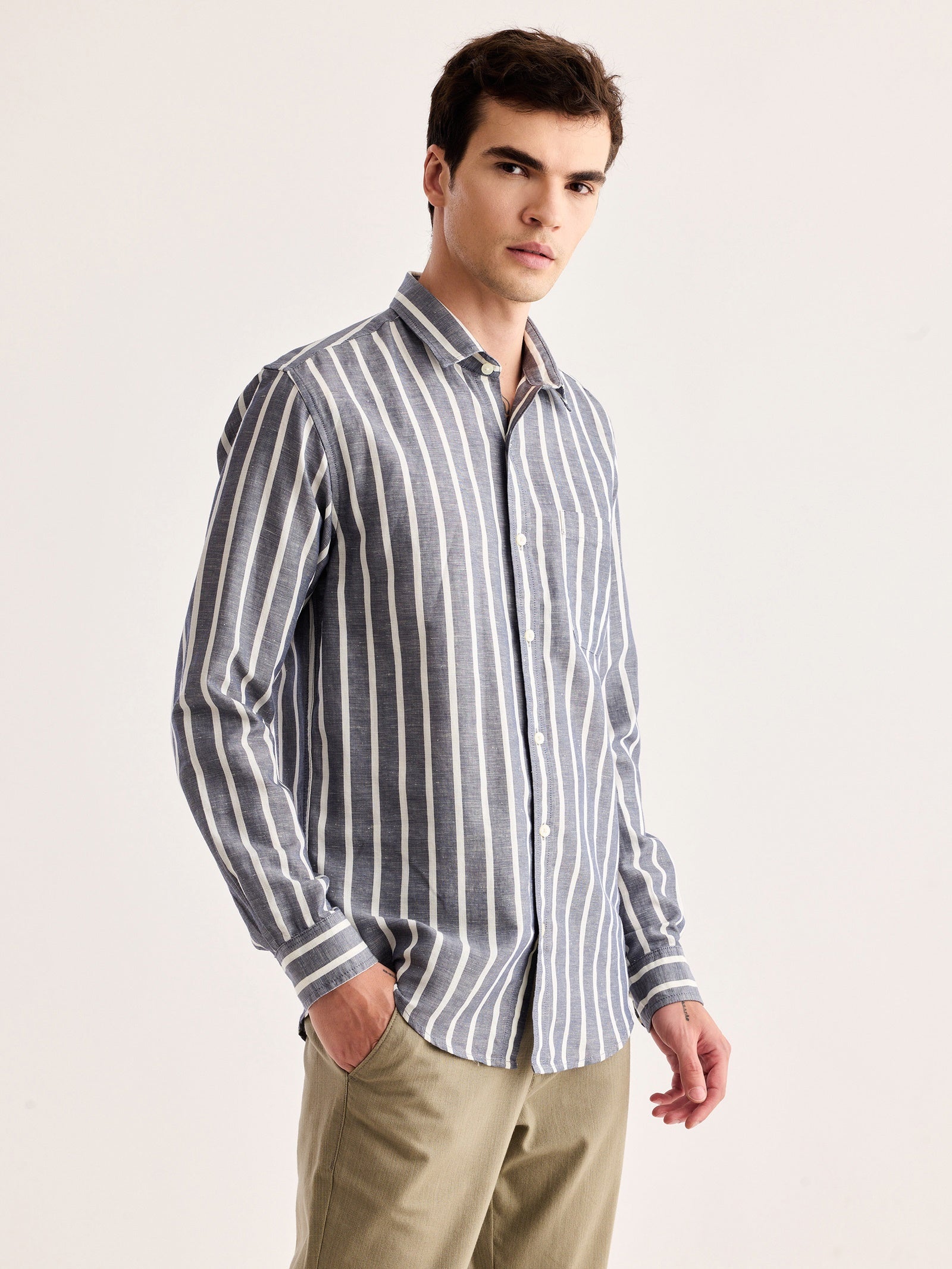 Grey Striped Linen Shirt