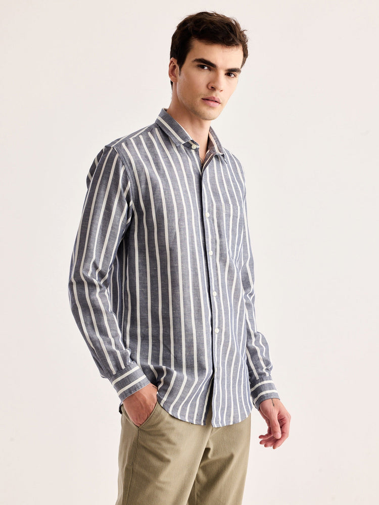 Grey Striped Linen Shirt