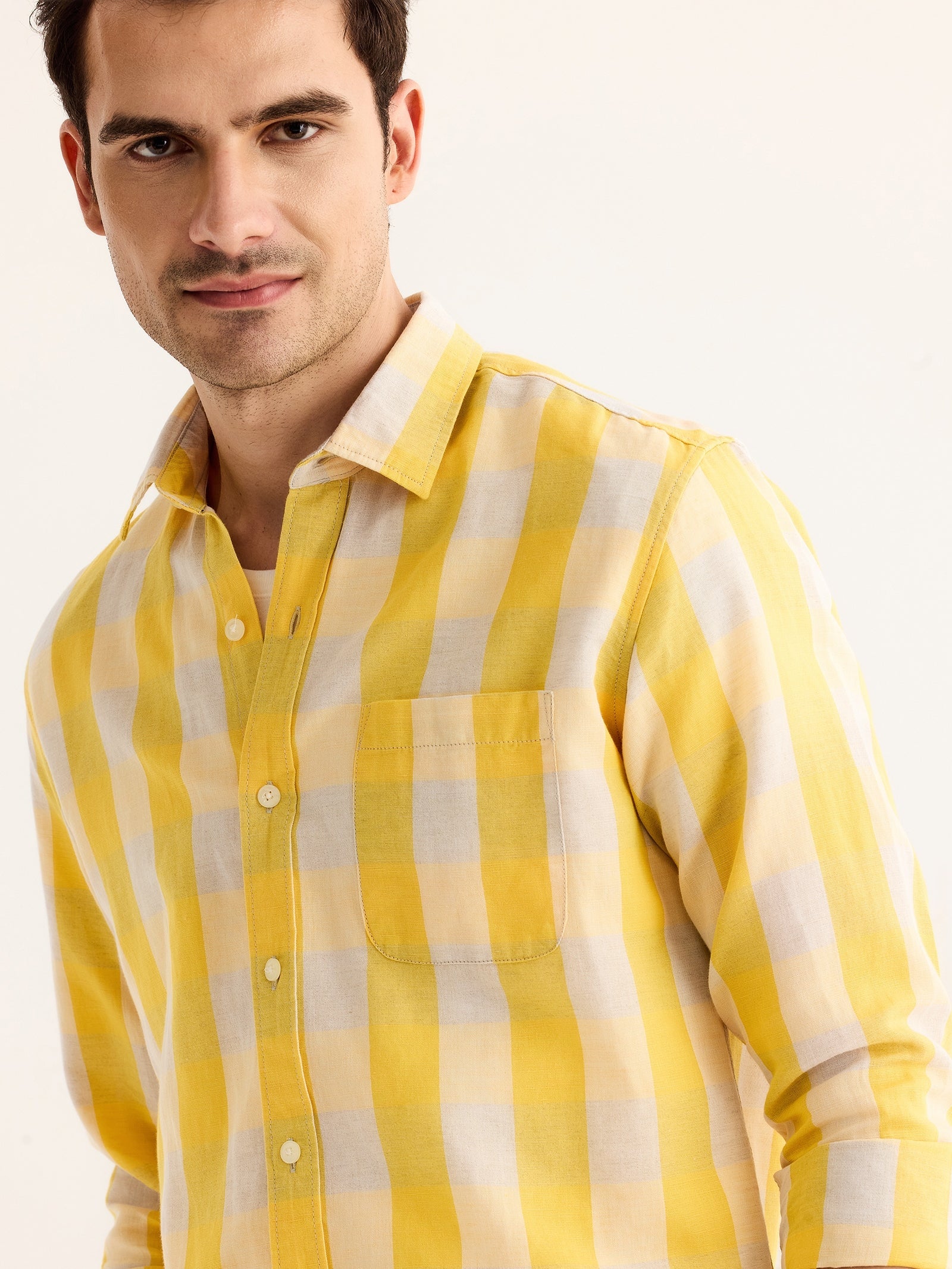 Yellow Checked Linen Shirt