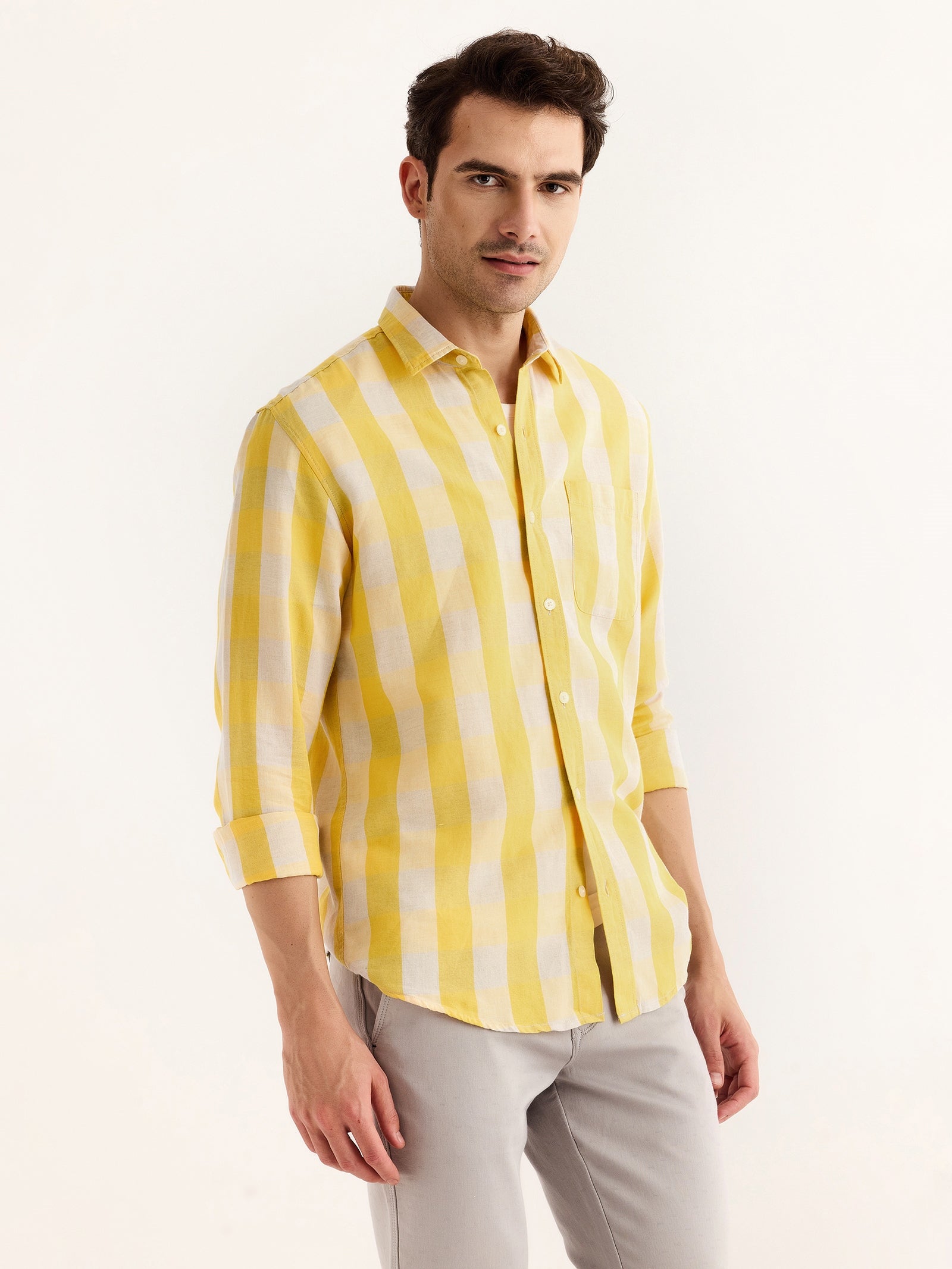 Yellow Checked Linen Shirt