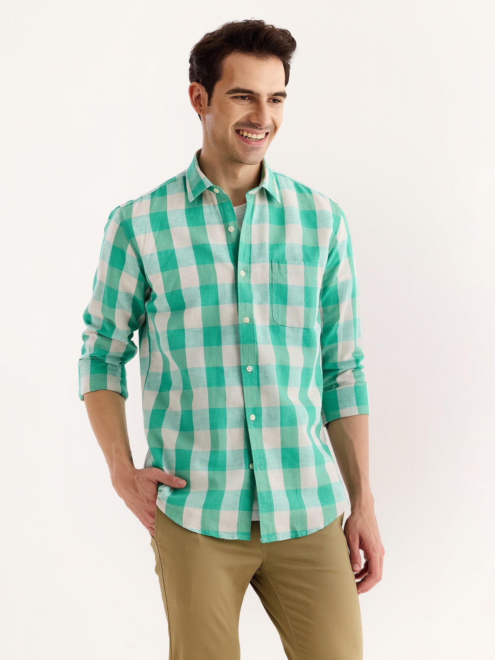 Green Checked Linen Shirt