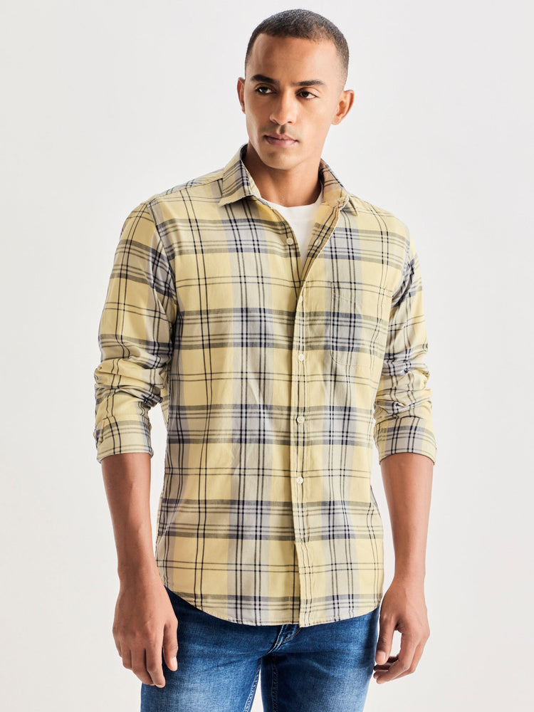 Cream Pure Cotton Checked Shirt