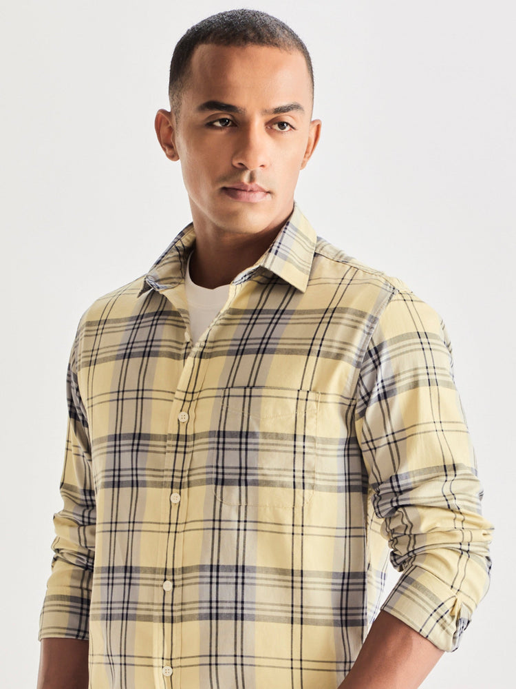 Cream Pure Cotton Checked Shirt