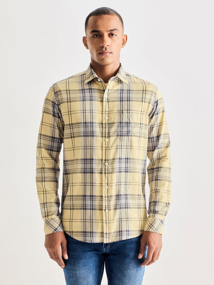 Cream Pure Cotton Checked Shirt