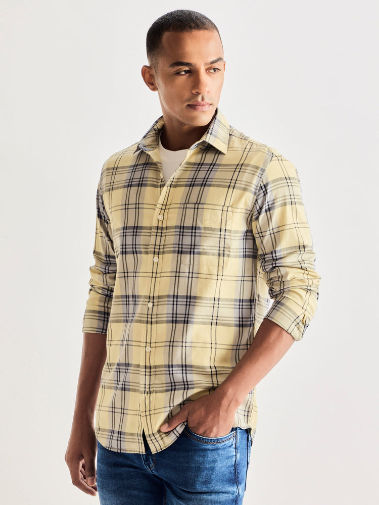 Cream Pure Cotton Checked Shirt