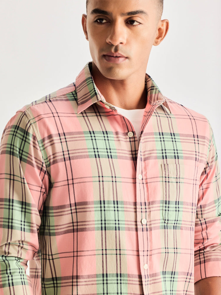 Pink Pure Cotton Checked Shirt