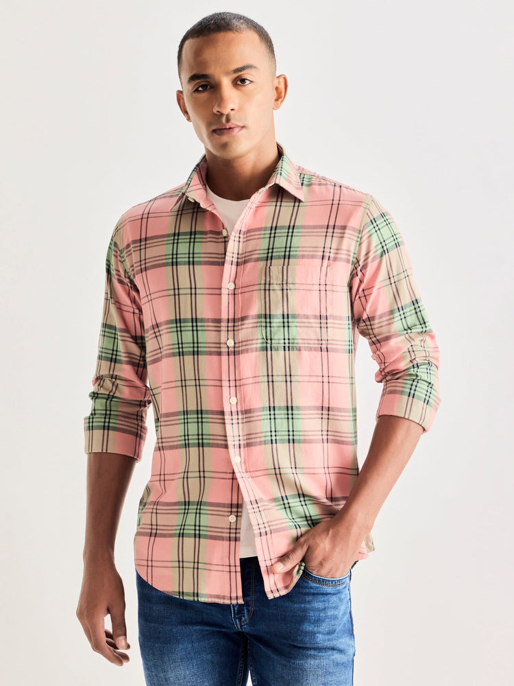 Pink Pure Cotton Checked Shirt