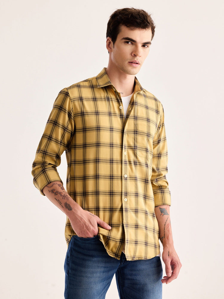 Yellow Checked Stretch Shirt