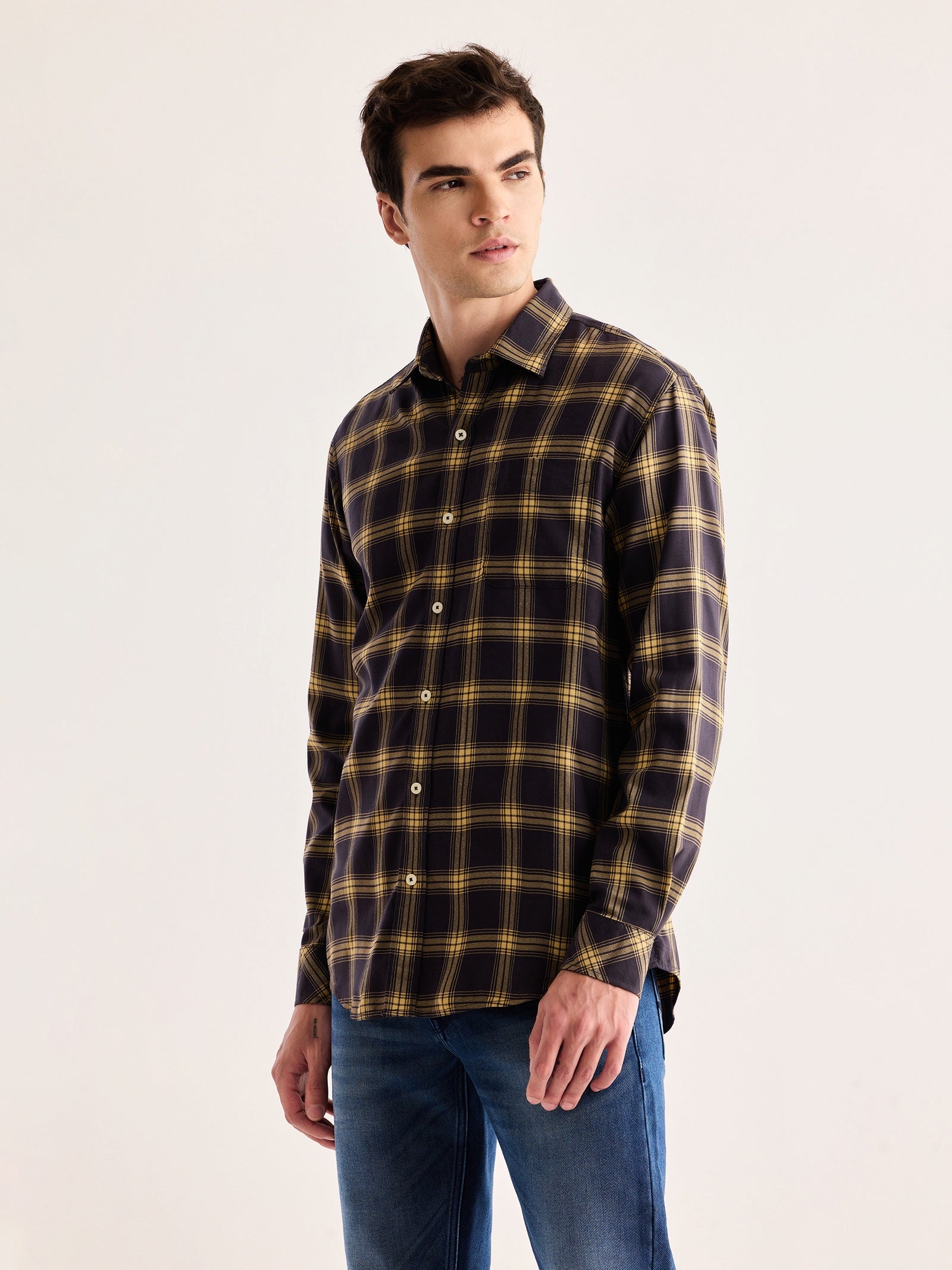Grey Checked Stretch Shirt