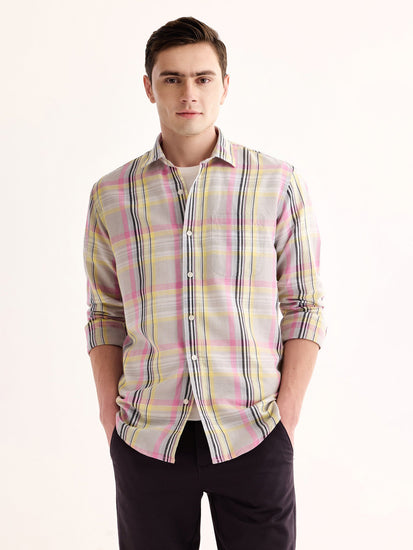Grey Checked Linen Shirt