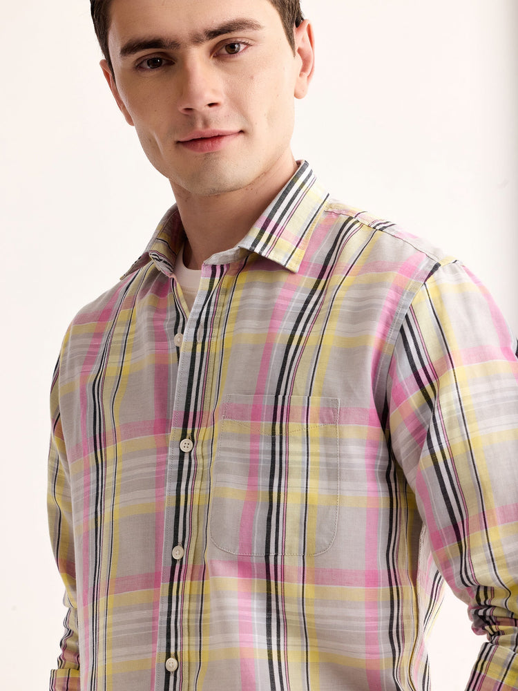 Grey Checked Linen Shirt
