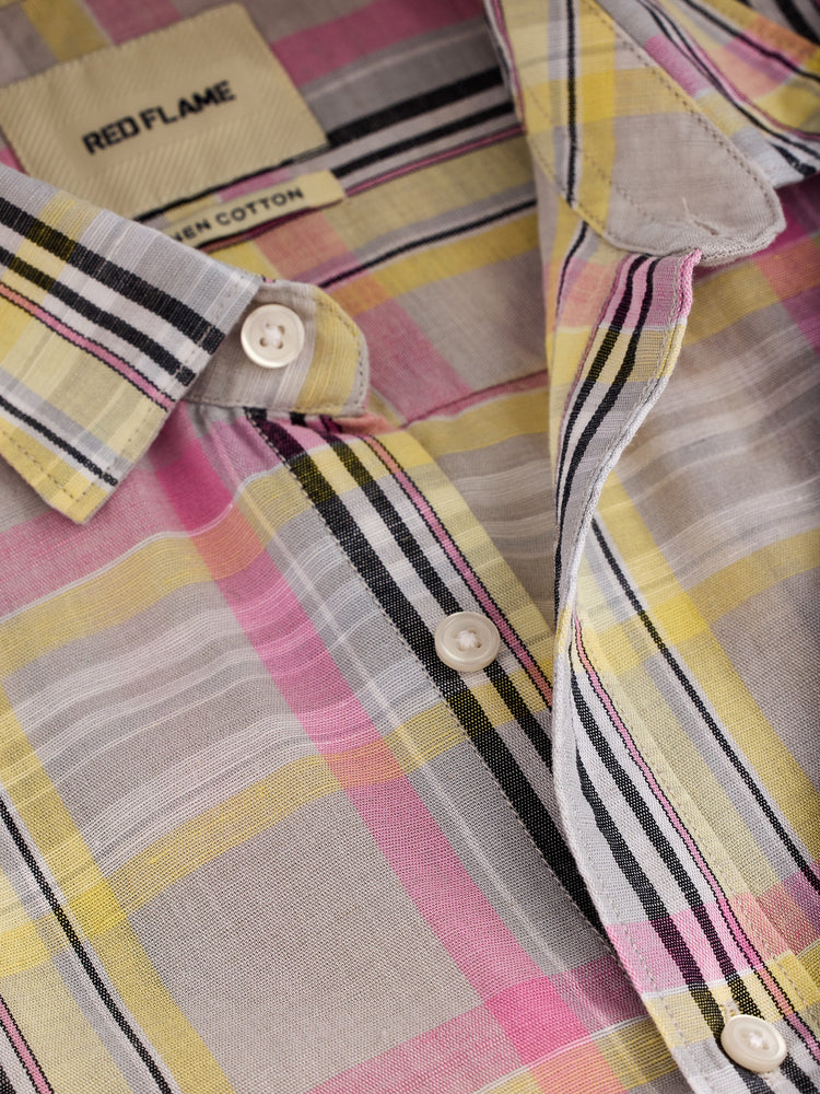 Grey Checked Linen Shirt