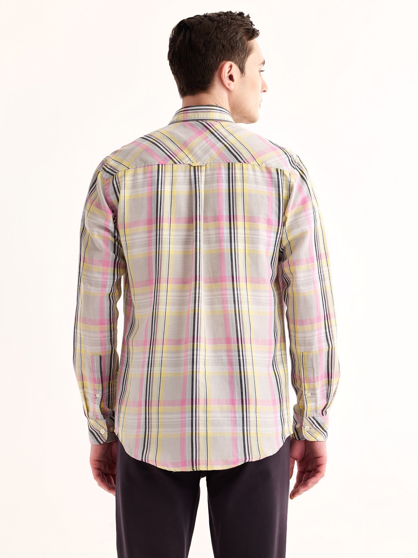 Grey Checked Linen Shirt