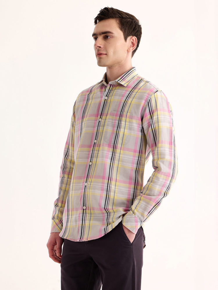 Grey Checked Linen Shirt