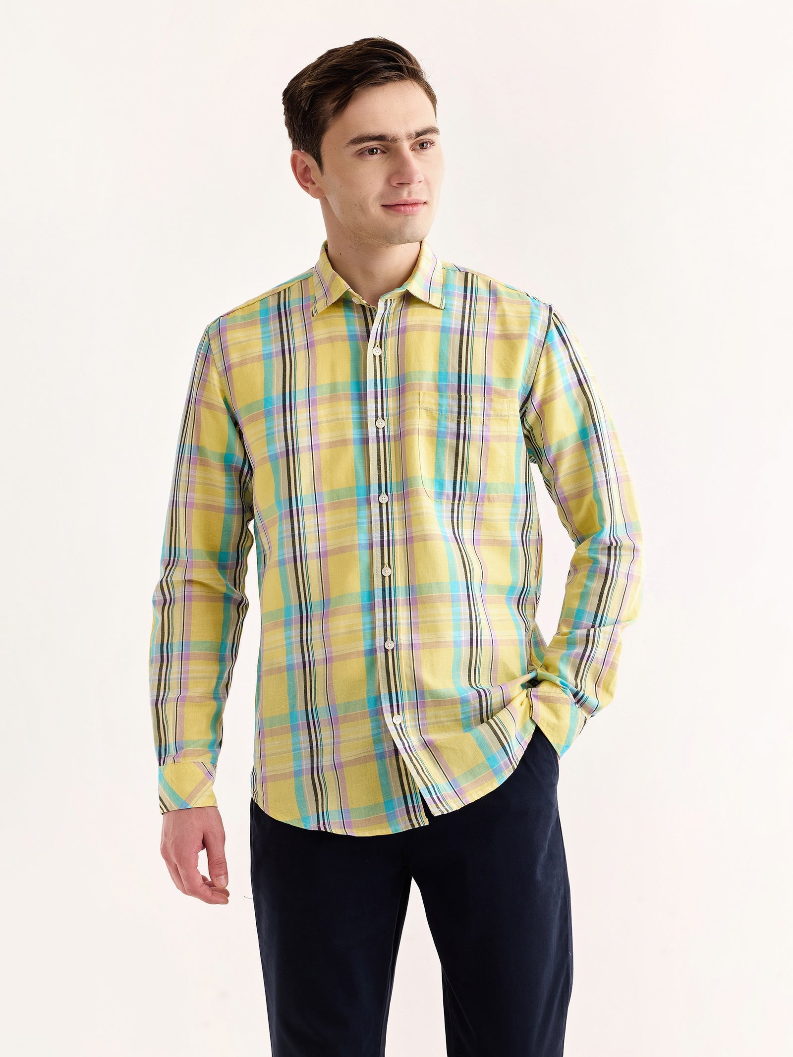 Yellow Checked Linen Shirt