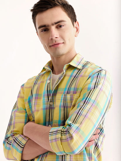 Yellow Checked Linen Shirt