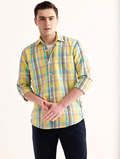 Yellow Checked Linen Shirt