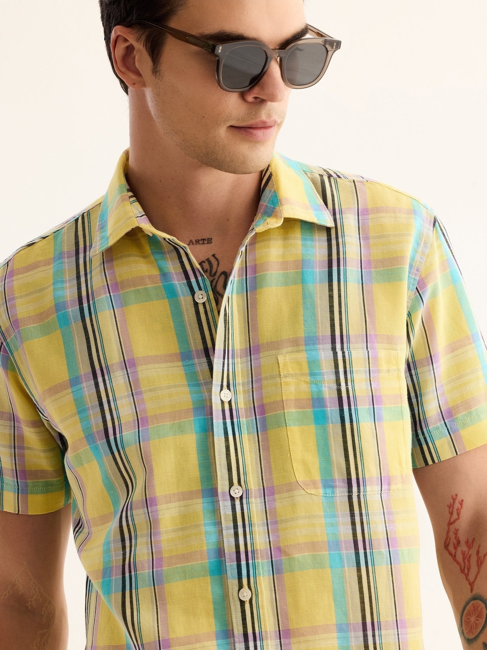 Yellow Checked Linen Shirt