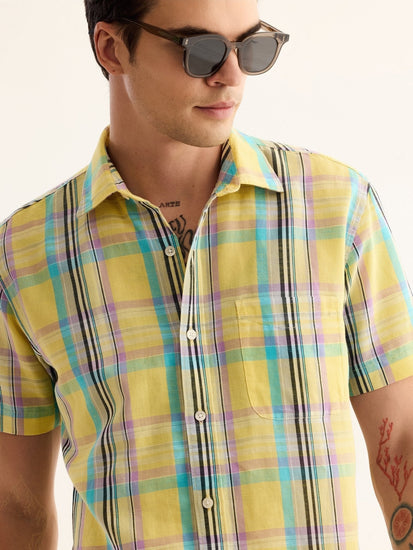 Yellow Checked Linen Shirt