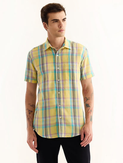 Yellow Checked Linen Shirt