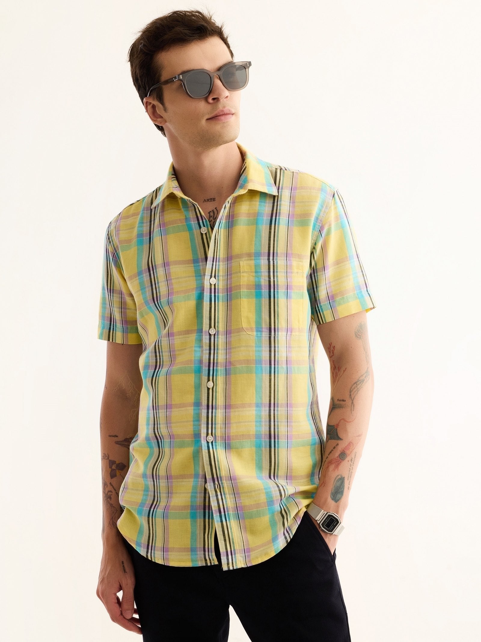 Yellow Checked Linen Shirt