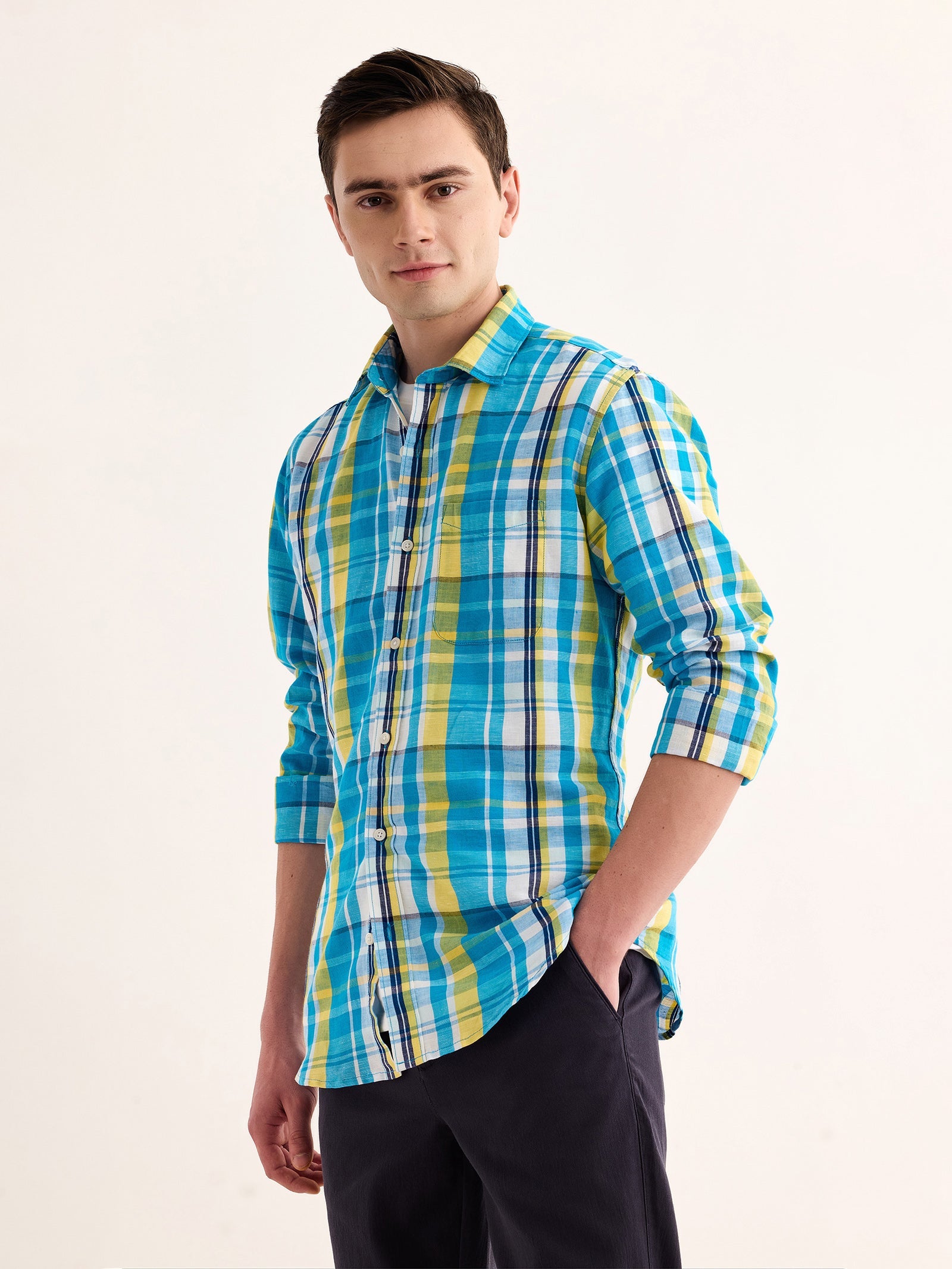 Blue Checked Linen Shirt